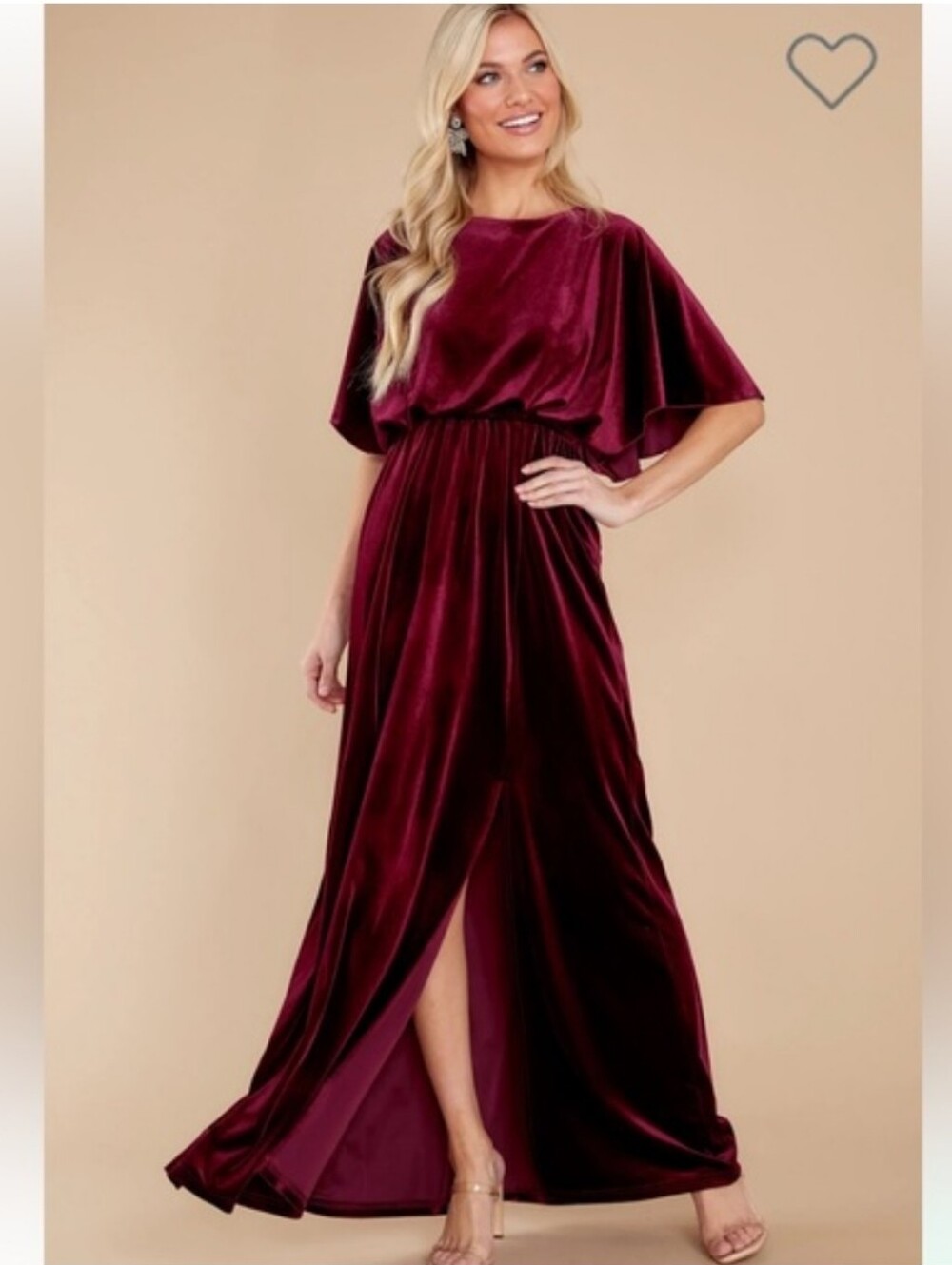 NWT See And Be Seen Maroon Velvet Cape Sleeve Holiday Maxi Dress